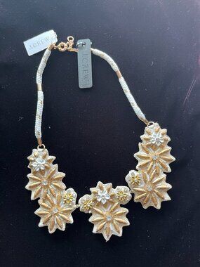 JCrew Golden Crystal Blossom Cord Statement Necklace